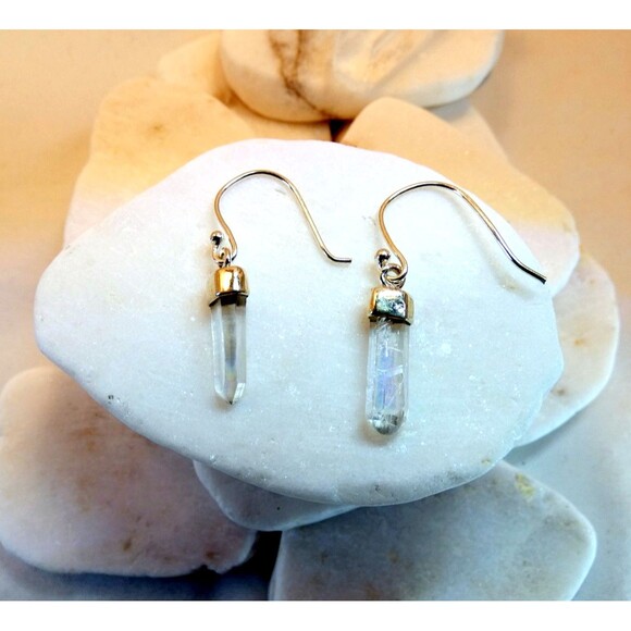 Angel Aura Quartz Crystal Point Sterling Silver Earrings Petite - Picture 2 of 7